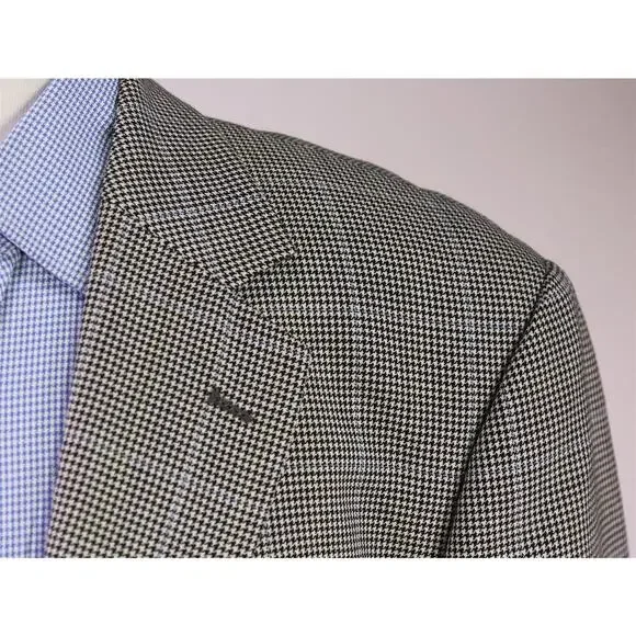 Brooks Brothers Black White Blue Houndstooth Windowpane Wool 2-Btn Sportcoat 46L